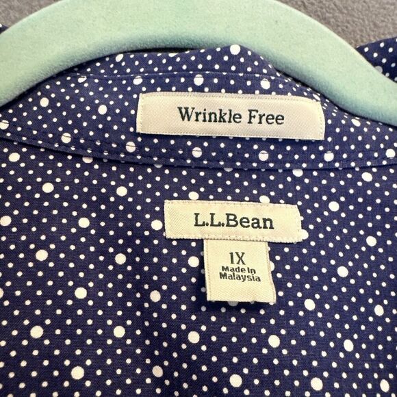 LL Bean Wrinkle Free Button Up Shirt Womens Plus Size 1X Blue Printed Office - Picture 4 of 9